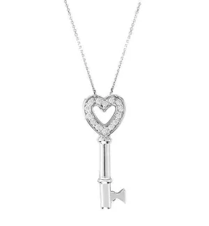 0.15 Carat Natural Diamond Key Necklace Pendant 14K White Gold 18'' chain