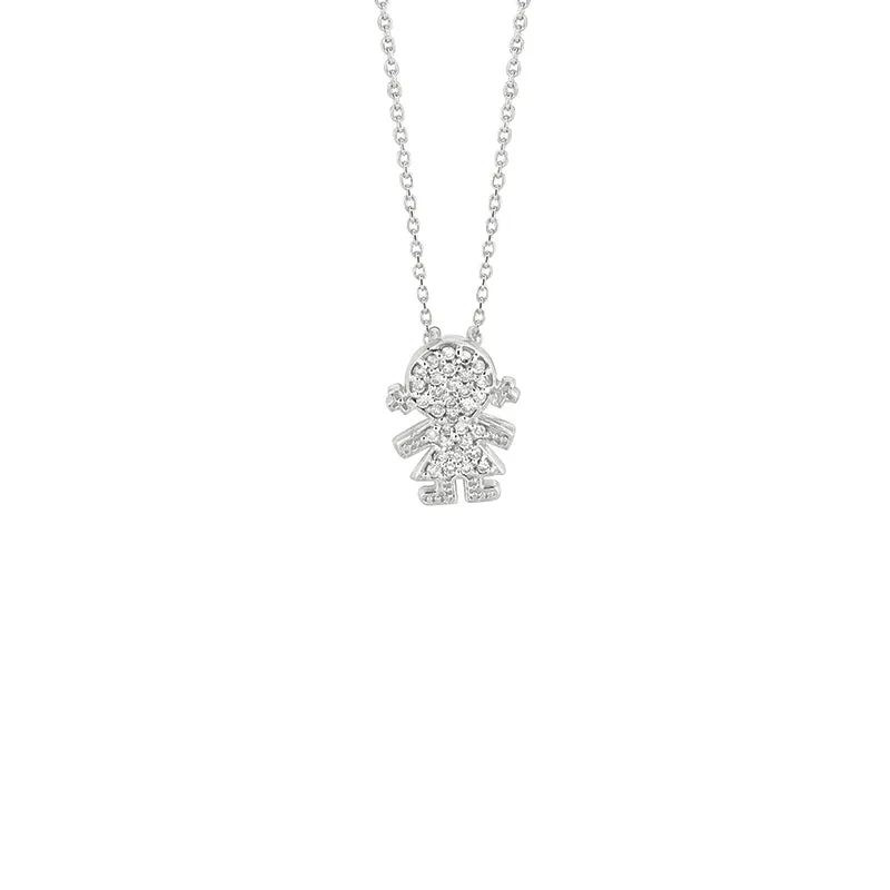 0.16 Carat Natural Diamond Girl Necklace 14K White Gold G SI
