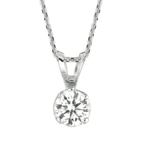 0.25 Carat Natural Diamond Solitaire Necklace 14K White Gold G SI 18'' chain