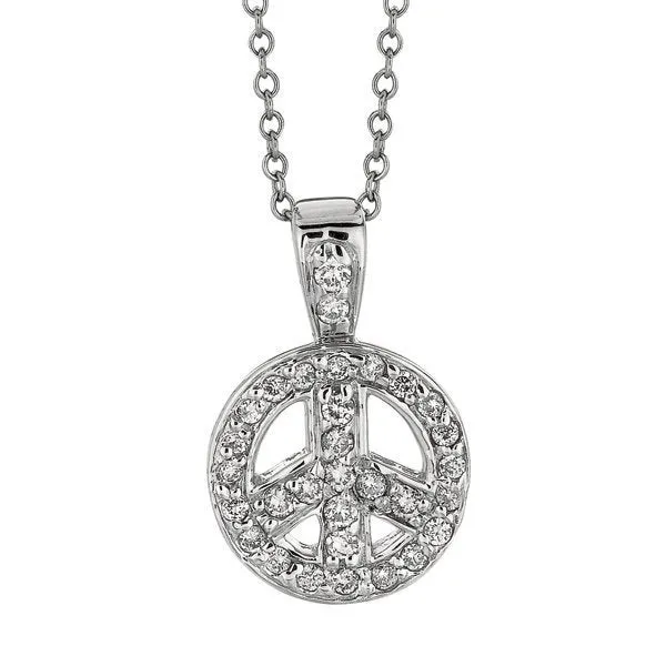 0.28 Carat Natural Diamond Peace Sign Necklace Pendant 14K White Gold 18'' chain