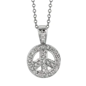 0.28 Carat Natural Diamond Peace Sign Necklace Pendant 14K White Gold 18'' chain