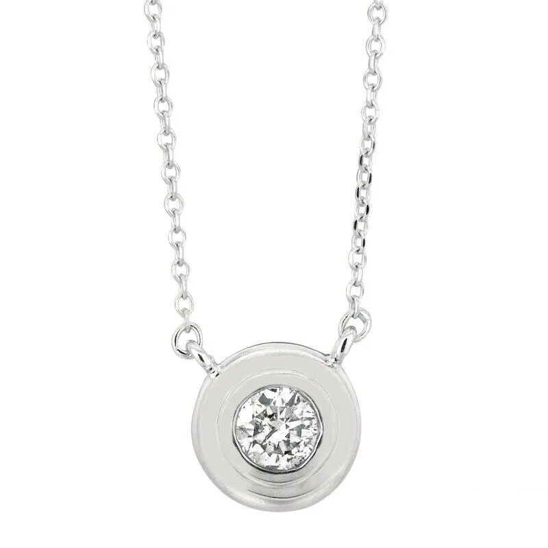 0.30 Carat Natural Diamond Bezel Necklace Pendant 14K White Gold