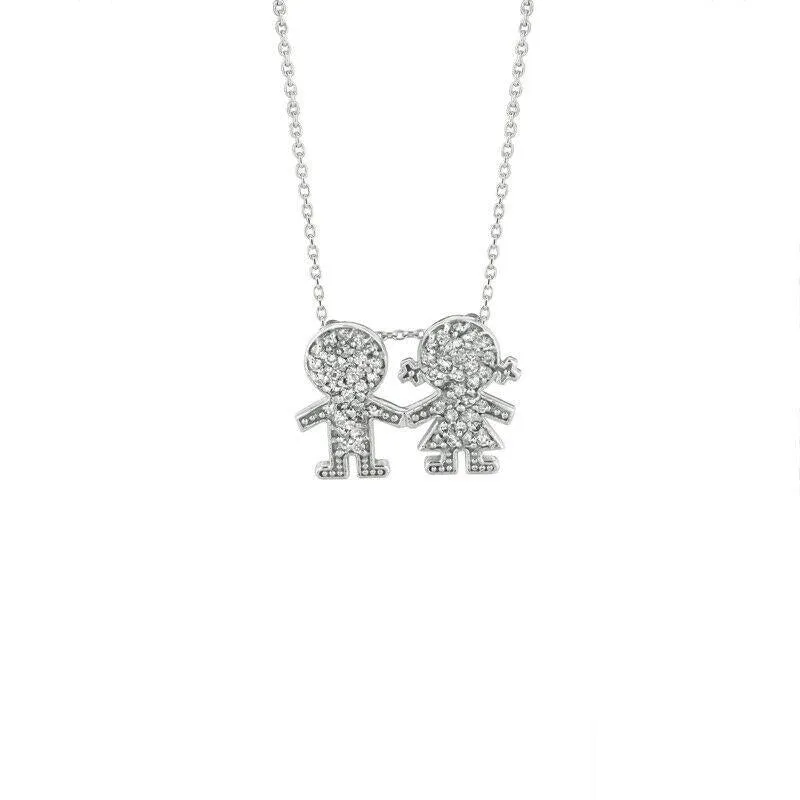 0.31 Carat Natural Diamond Boy and Girl Necklace 14K White Gold G SI 18''