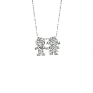 0.31 Carat Natural Diamond Boy and Girl Necklace 14K White Gold G SI 18''