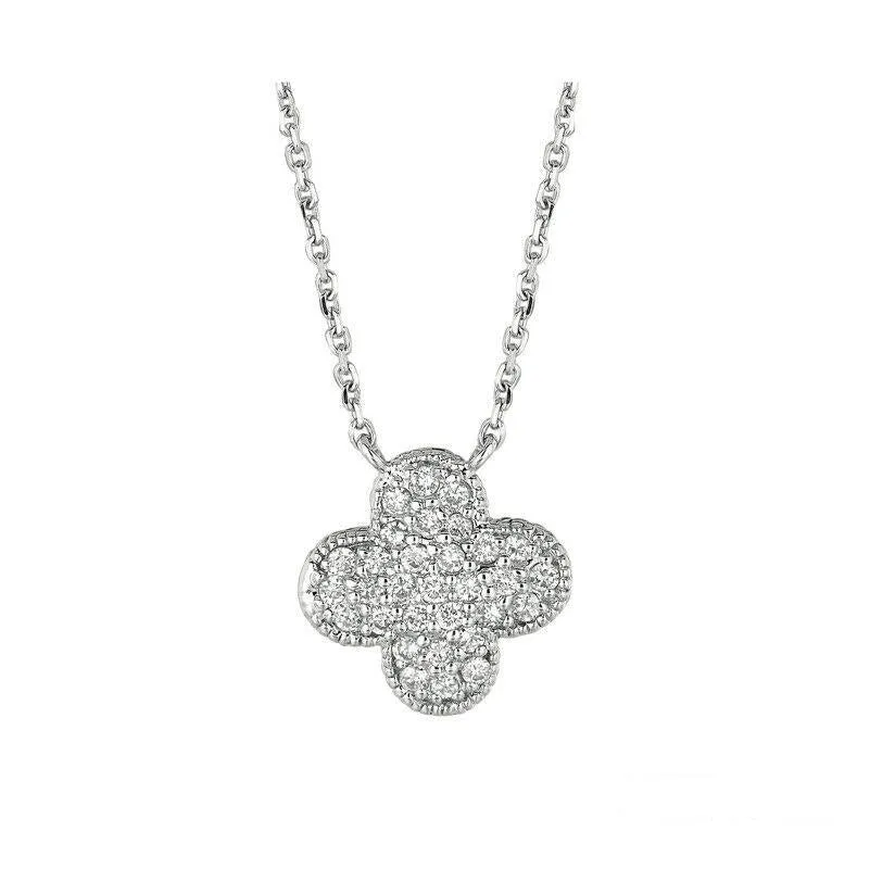 0.33 Carat Natural Diamond Clover Cluster Necklace 14K White Gold G SI 18 '' chain