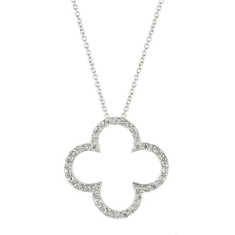 0.33 Carat Natural Diamond Clover Pendant Necklace 14K White Gold 18'' chain