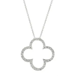 0.33 Carat Natural Diamond Clover Pendant Necklace 14K White Gold 18'' chain