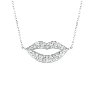 0.35 Carat Natural Diamond Lips Necklace 14K White Gold G SI 18 inches chain