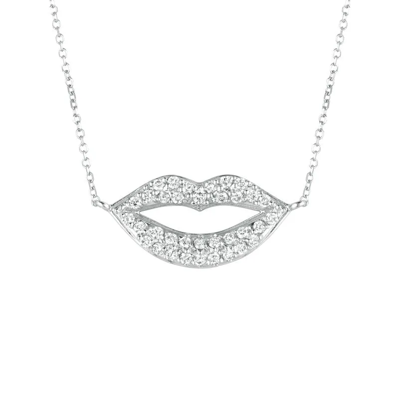 0.35 Carat Natural Diamond Lips Necklace 14K White Gold G SI 18 inches chain