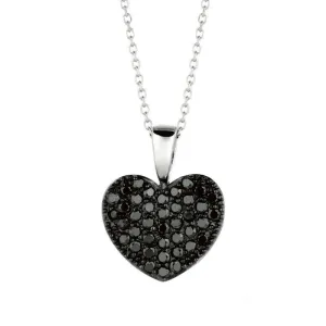 0.40 Carat Black and White Diamond Heart Necklace 14K White Gold
