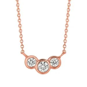 0.50 Carat Natural 3 Stone Diamond Bezel Necklace 14K Rose Gold G SI