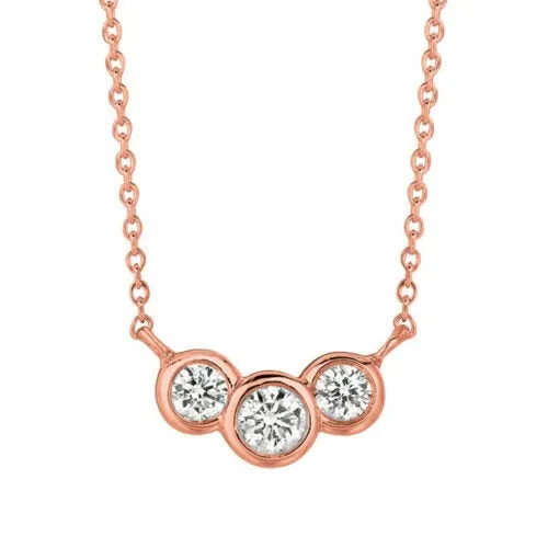 0.50 Carat Natural 3 Stone Diamond Bezel Necklace 14K Rose Gold G SI