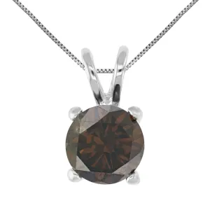 1 cttw Diamond Pendant, Champagne Diamond Solitaire Pendant Necklace for Women in 14K White Gold with 18 Inch Chain, Prong Setting