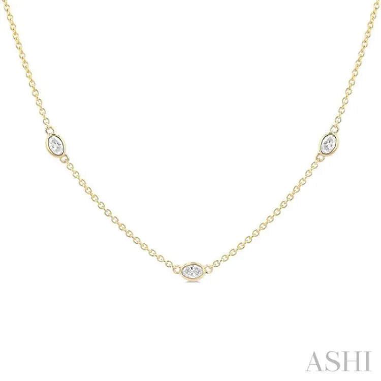 1 ctw Bezel Set Oval Cut Diamond Station Necklace in 14K Yellow Gold