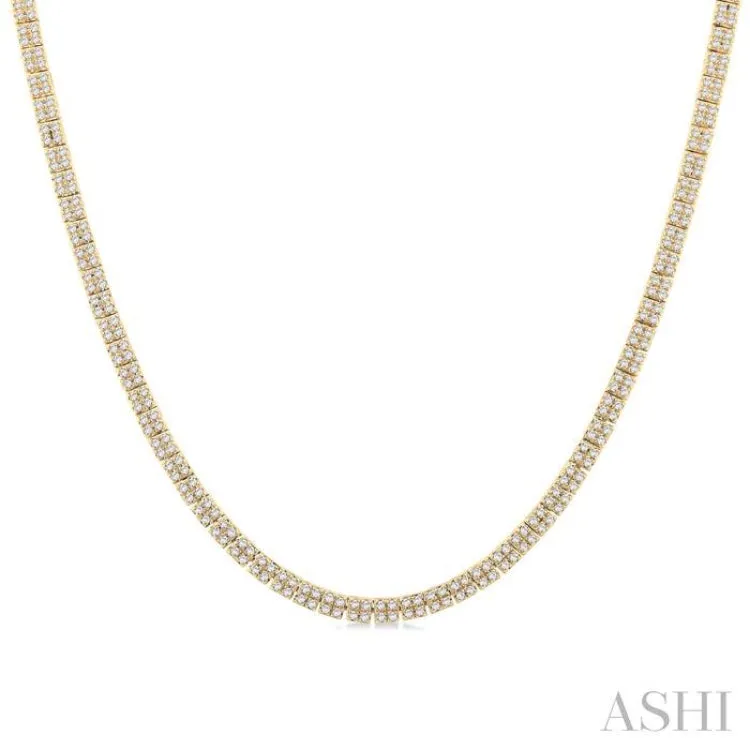 1 ctw Double Row Round Cut Diamond Necklace in 14K Yellow Gold