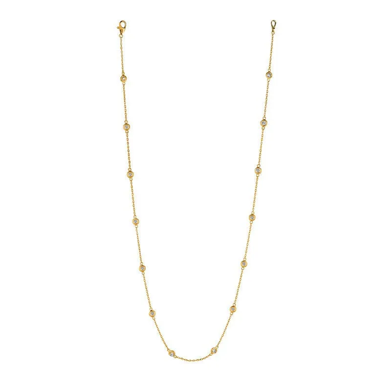 1.00 Carat Natural Diamond by the Yard Necklace G SI 14K Yellow Gold 14 stones 18 inches