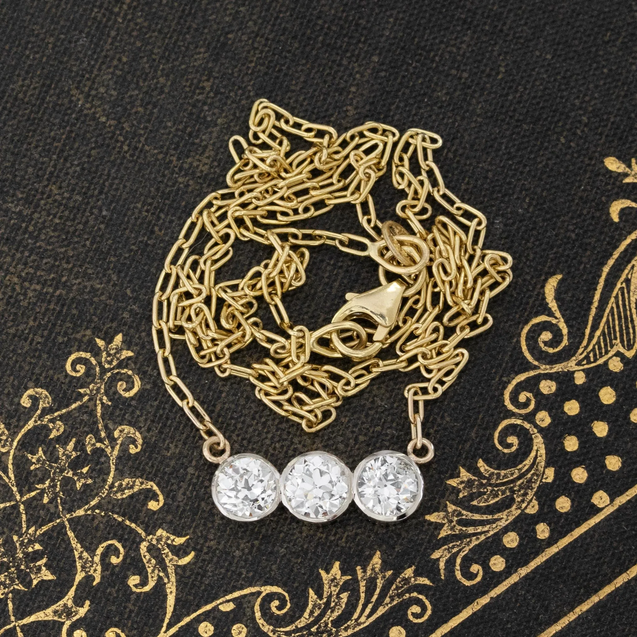 1.00ctw Old European Cut Diamond Trilogy Bezel Pendant