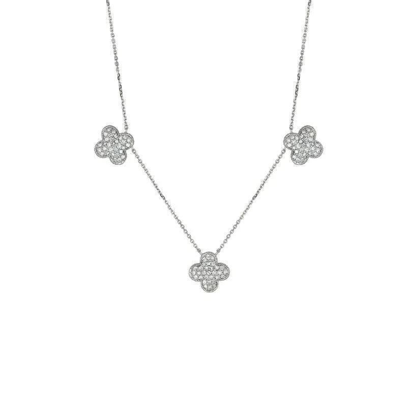 1.01 Carat Natural Diamond Floral Necklace 14K White Gold G SI 18 inches