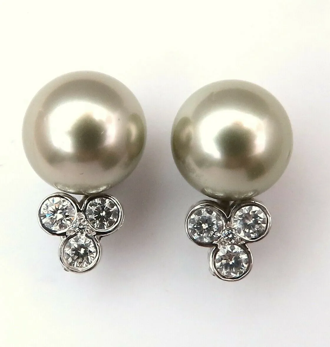 10.2mm pistachio Tahitian Pearls .60ct Diamonds Stud Earrings 14kt Gold