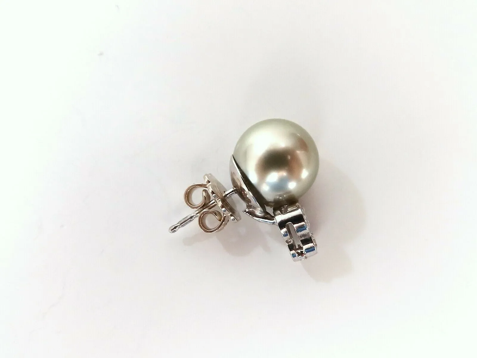 10.2mm pistachio Tahitian Pearls .60ct Diamonds Stud Earrings 14kt Gold