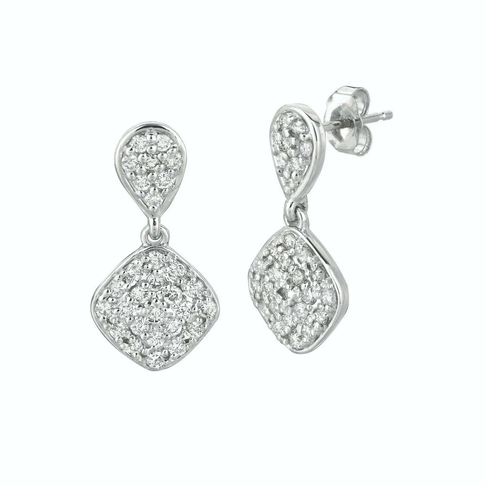 1.05 Carat Natural Diamond Pear & Square Shape Drop Earrings G SI 14K White Gold
