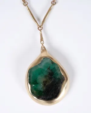 10k gold emerald pendant, 18" - green/gold