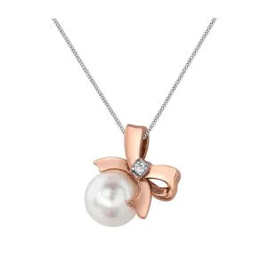 10K Rose Gold Pearl and Diamond Bow Pendant