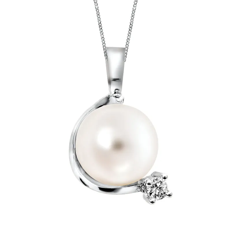 10K White Gold Pearl and Diamond Pendant