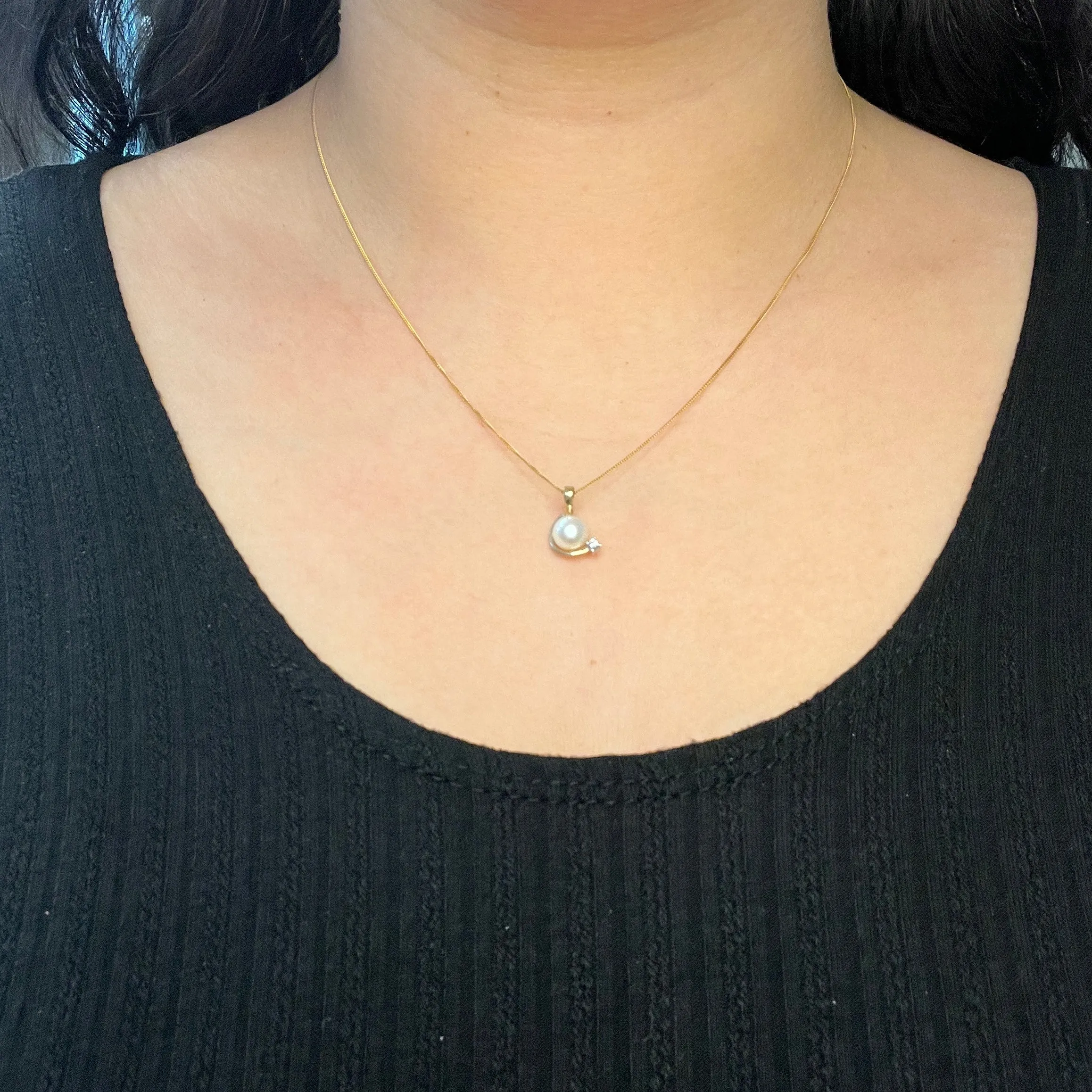 10K White Gold Pearl and Diamond Pendant