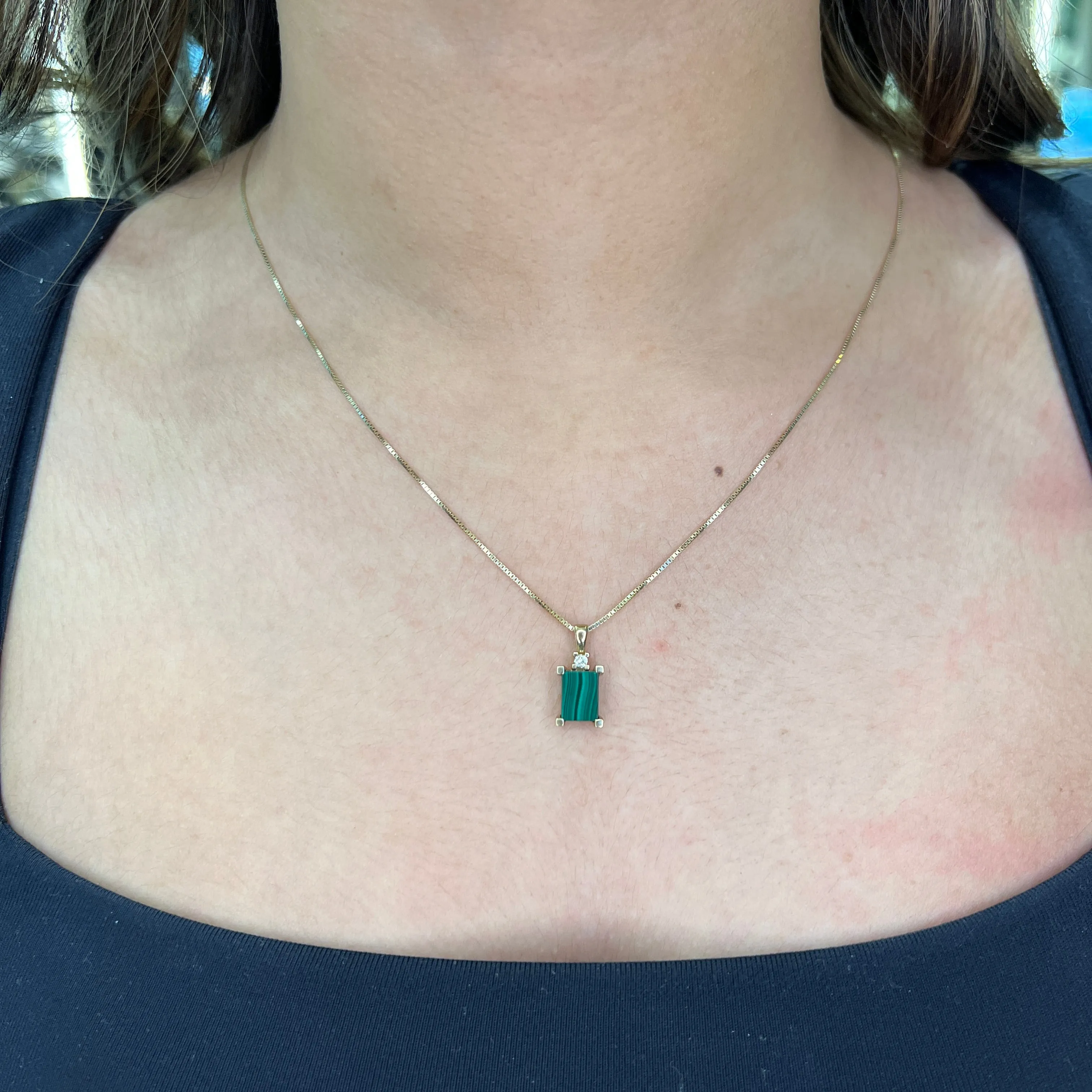 10K Yellow Gold Malachite and Canadian Diamond Pendant