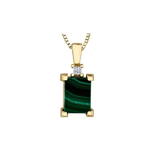10K Yellow Gold Malachite and Canadian Diamond Pendant