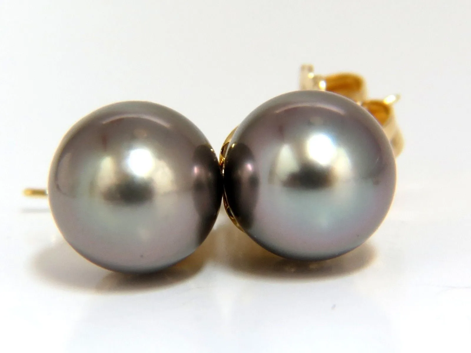 10mm natural tahitian pearl & .80ct diamonds drop cap earrings 14kt.
