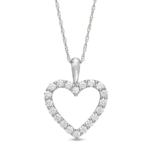 1/2 Cttw Diamond Heart Pendant Necklace in 10K White Gold (0.50 Cttw, I-I2) Diamond Open Heart Necklace