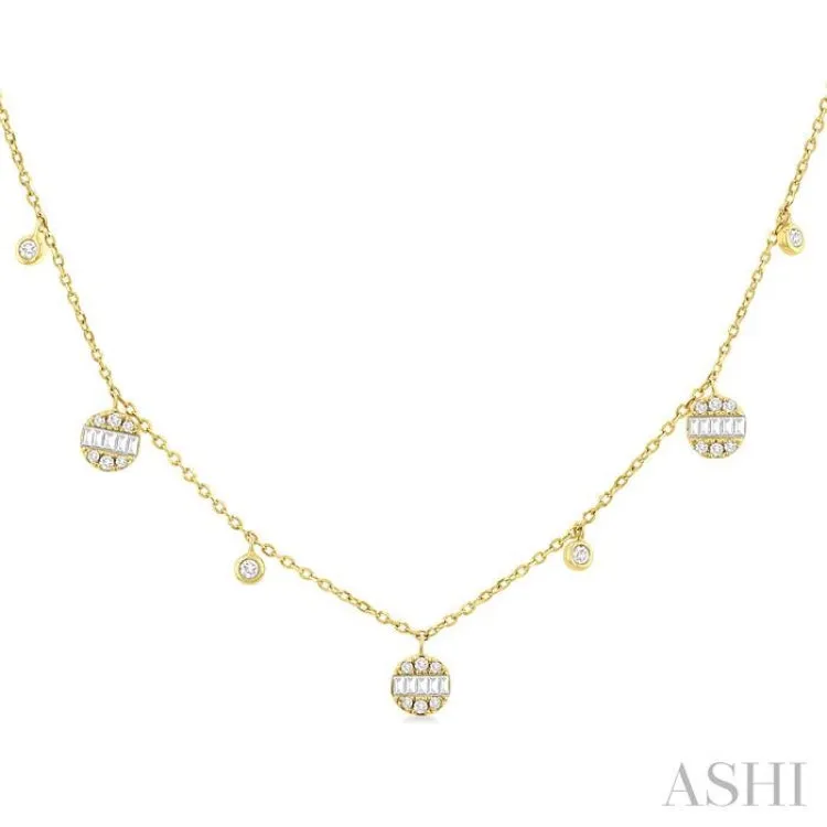 1/4 ctw Danglers Fusion Baguette and Round Cut Diamond Station Necklace in 10K Yellow Gold