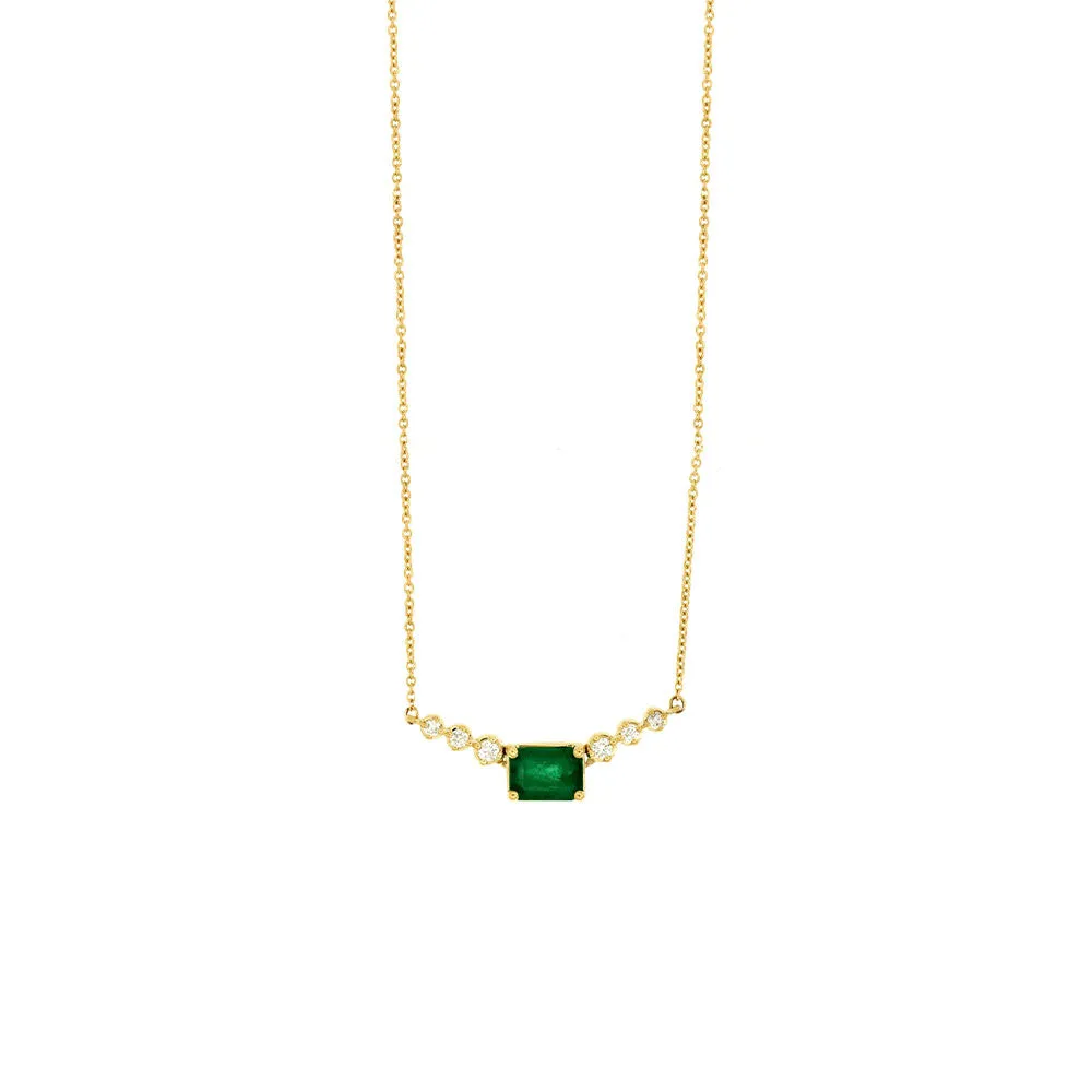 14 Karat Yellow Gold Necklace With An Emerald And Diamonds