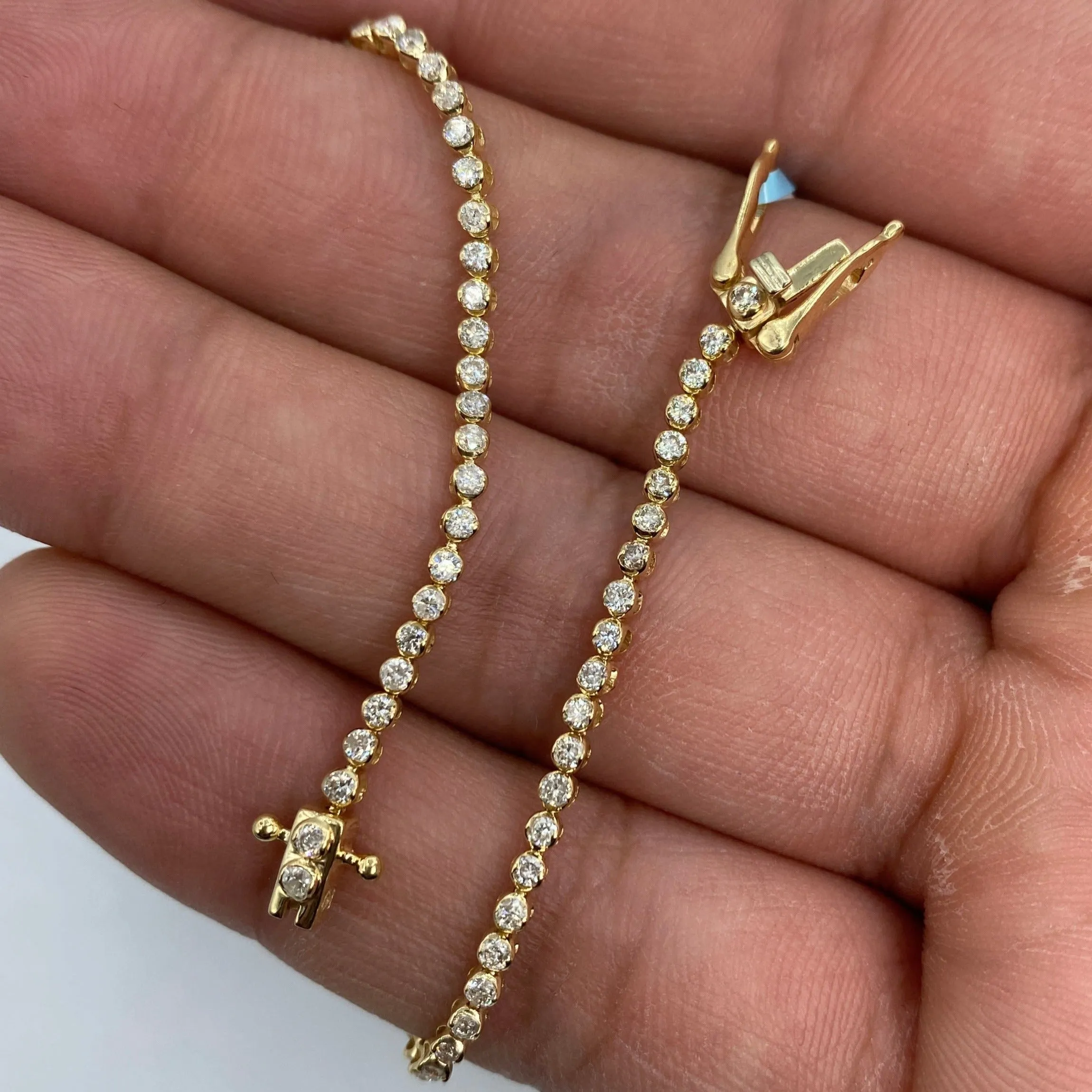 14K 1.6MM Tennis Bezel Diamond Bracelet 7"