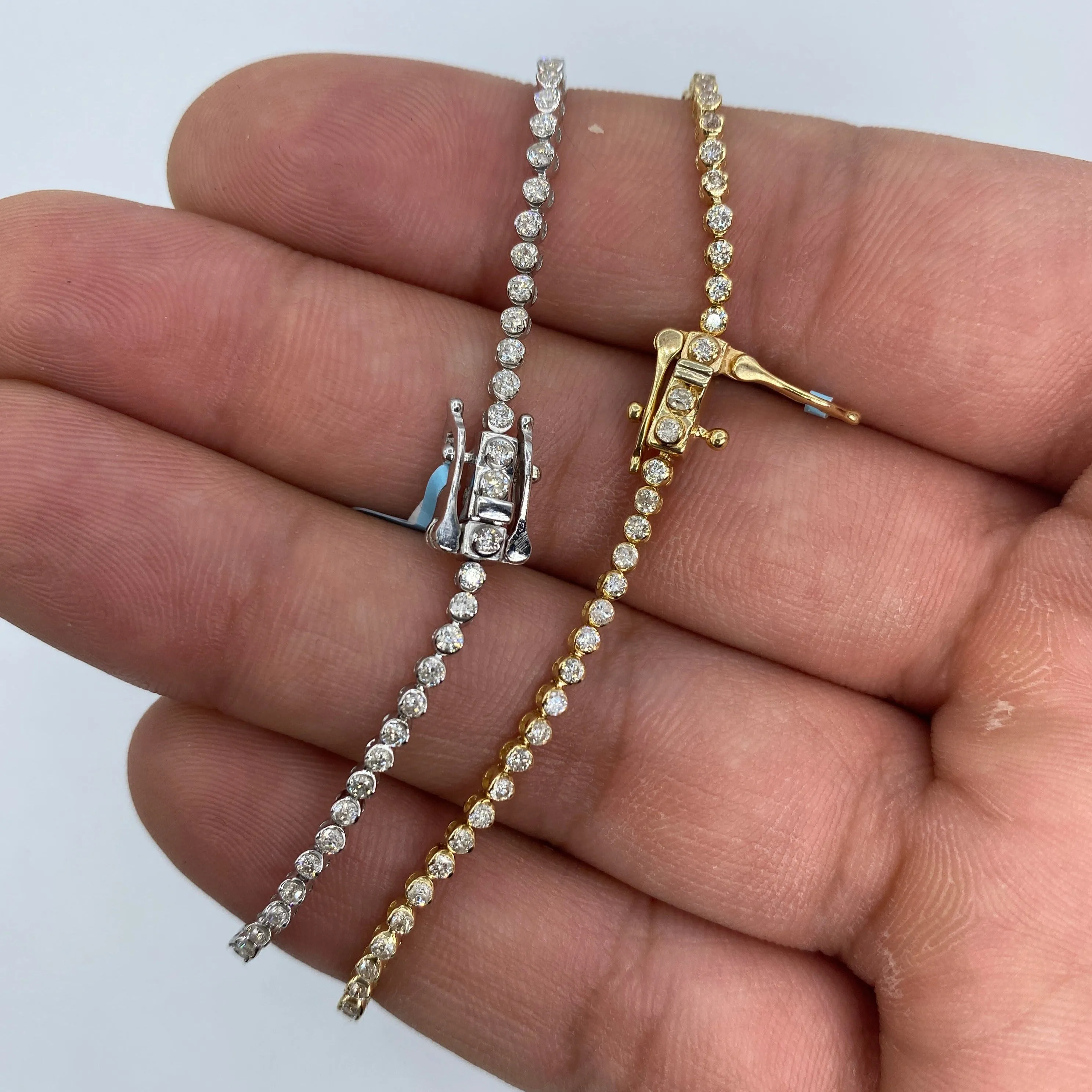14K 1.6MM Tennis Bezel Diamond Bracelet 7"