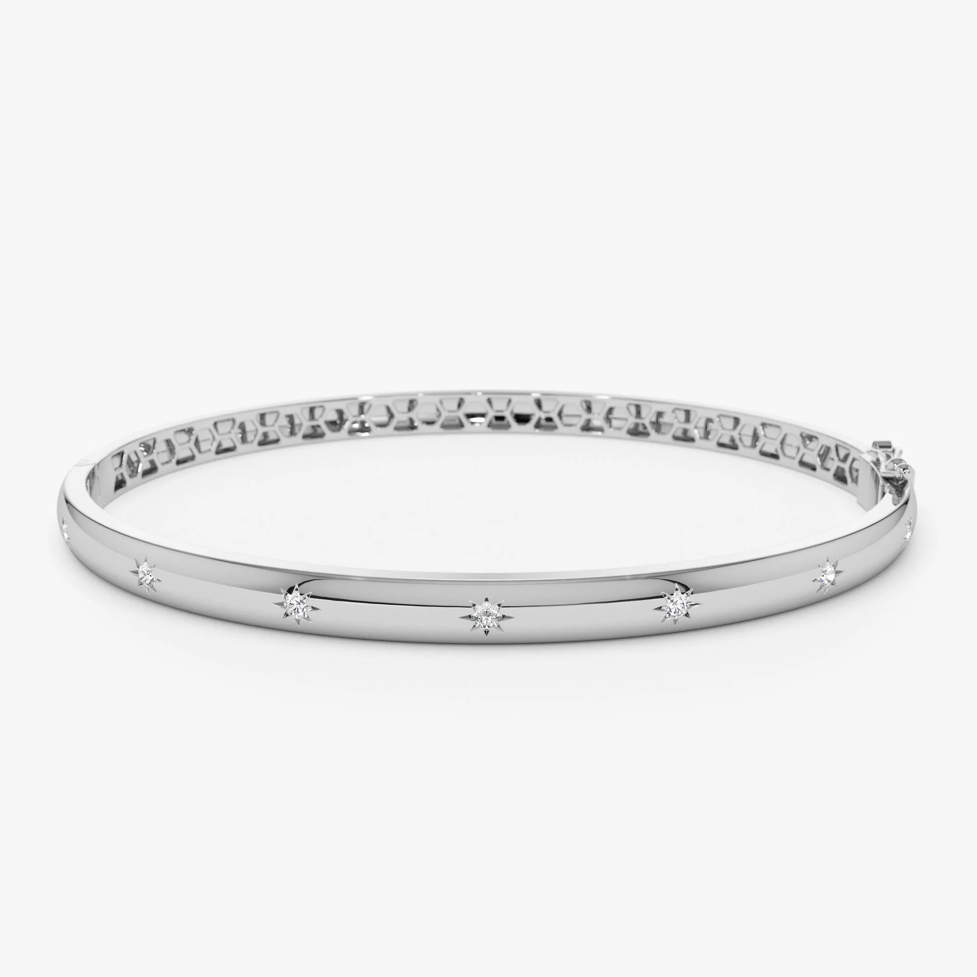 14k 4mm Dome Star Setting Diamond Bangle Bracelet