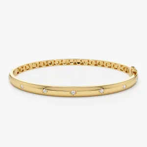 14k 4mm Dome Star Setting Diamond Bangle Bracelet