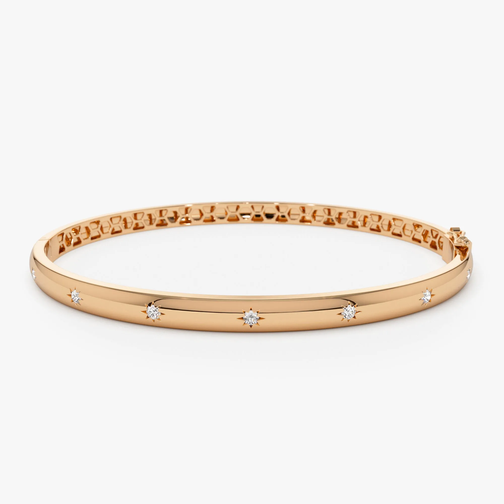 14k 4mm Dome Star Setting Diamond Bangle Bracelet