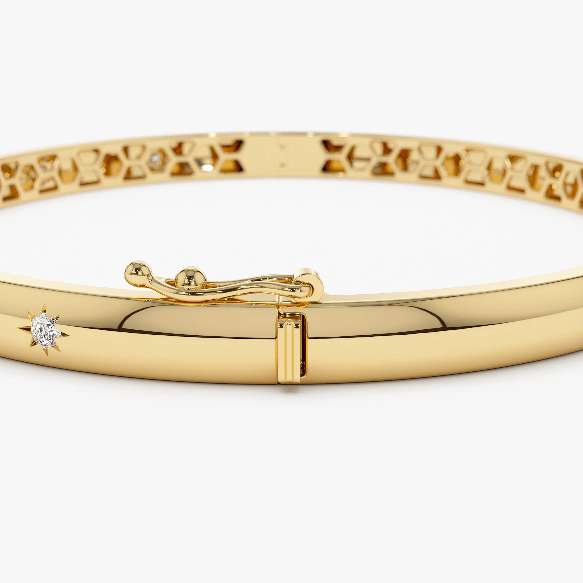 14k 4mm Dome Star Setting Diamond Bangle Bracelet