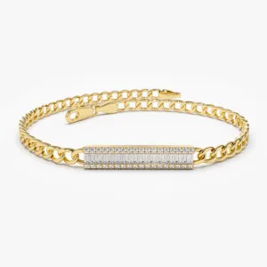 14k Baguette Diamond Bar Curb Link Bracelet