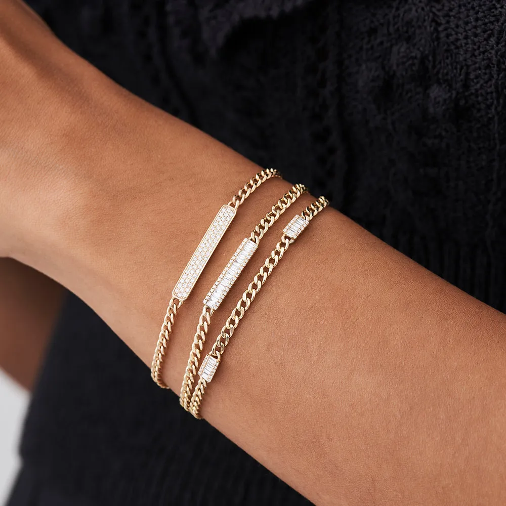 14k Baguette Diamond Bar Curb Link Bracelet