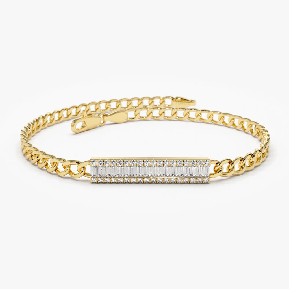 14k Baguette Diamond Bar Curb Link Bracelet