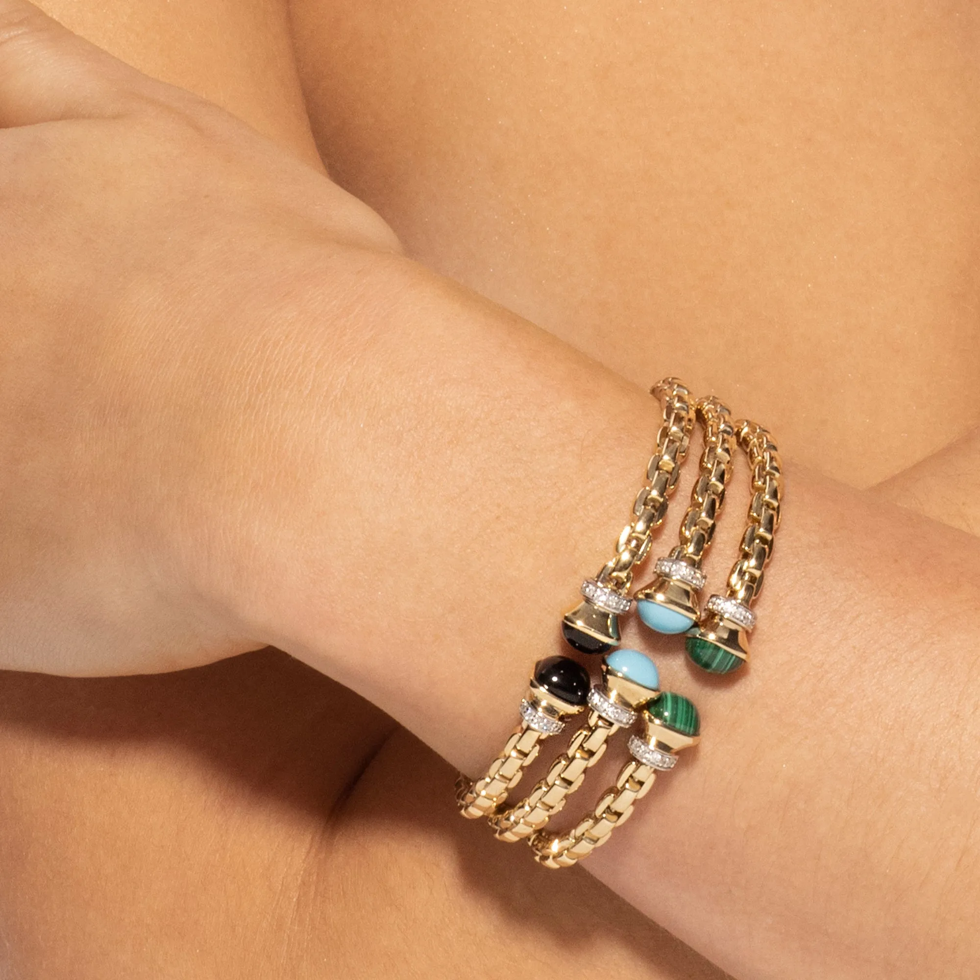 14K Diamond & Black Onyx Venetian Link Bangle