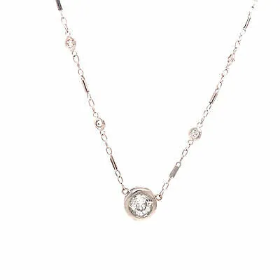 14K Diamond Solitaire Diamond-by-the-Yard Necklace White Gold