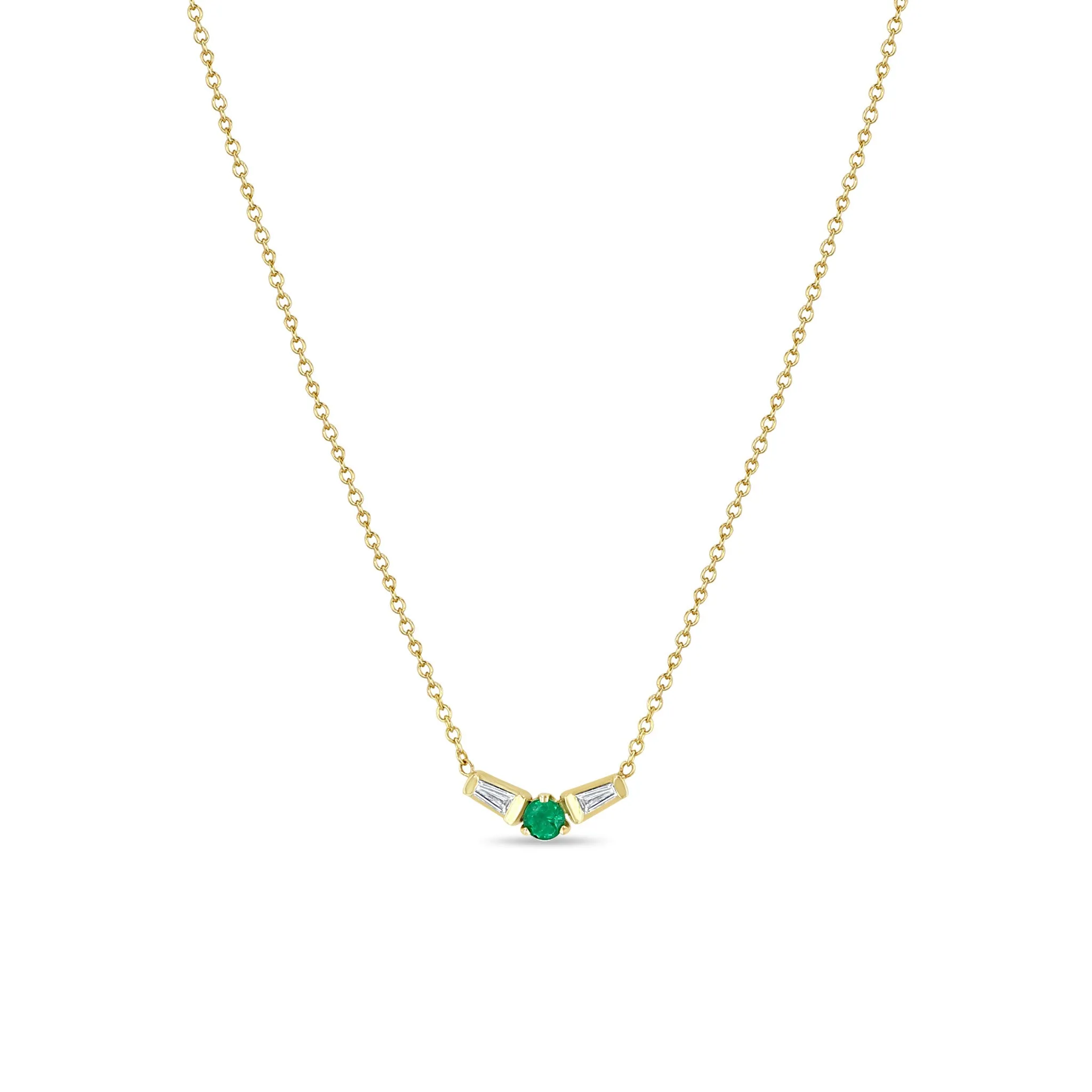 14k Emerald & Angled Tapered Baguette Diamonds Necklace - SALE