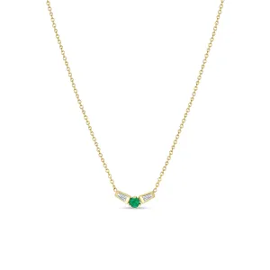 14k Emerald & Angled Tapered Baguette Diamonds Necklace - SALE