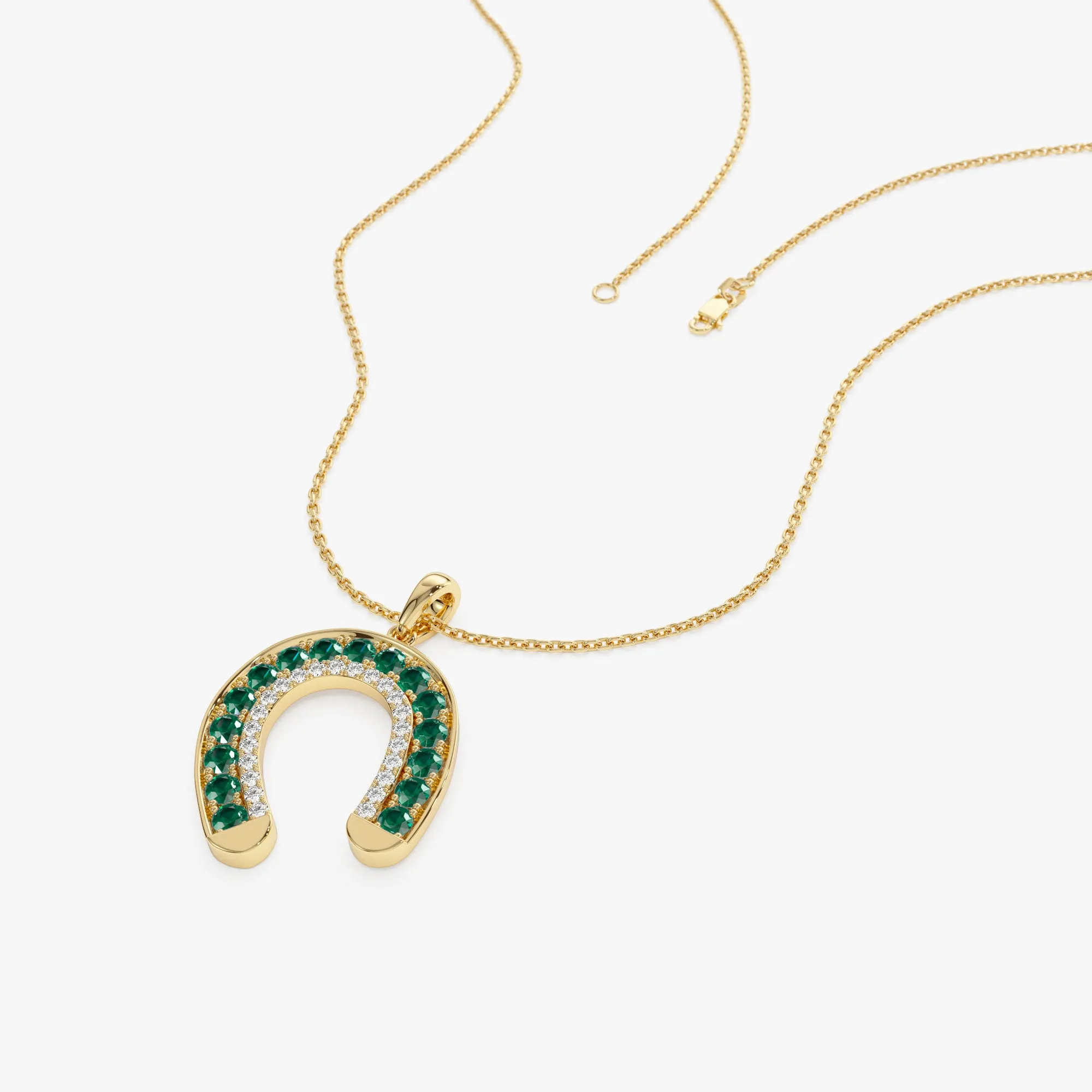 14k Emerald and Diamond Horseshoe Pendant