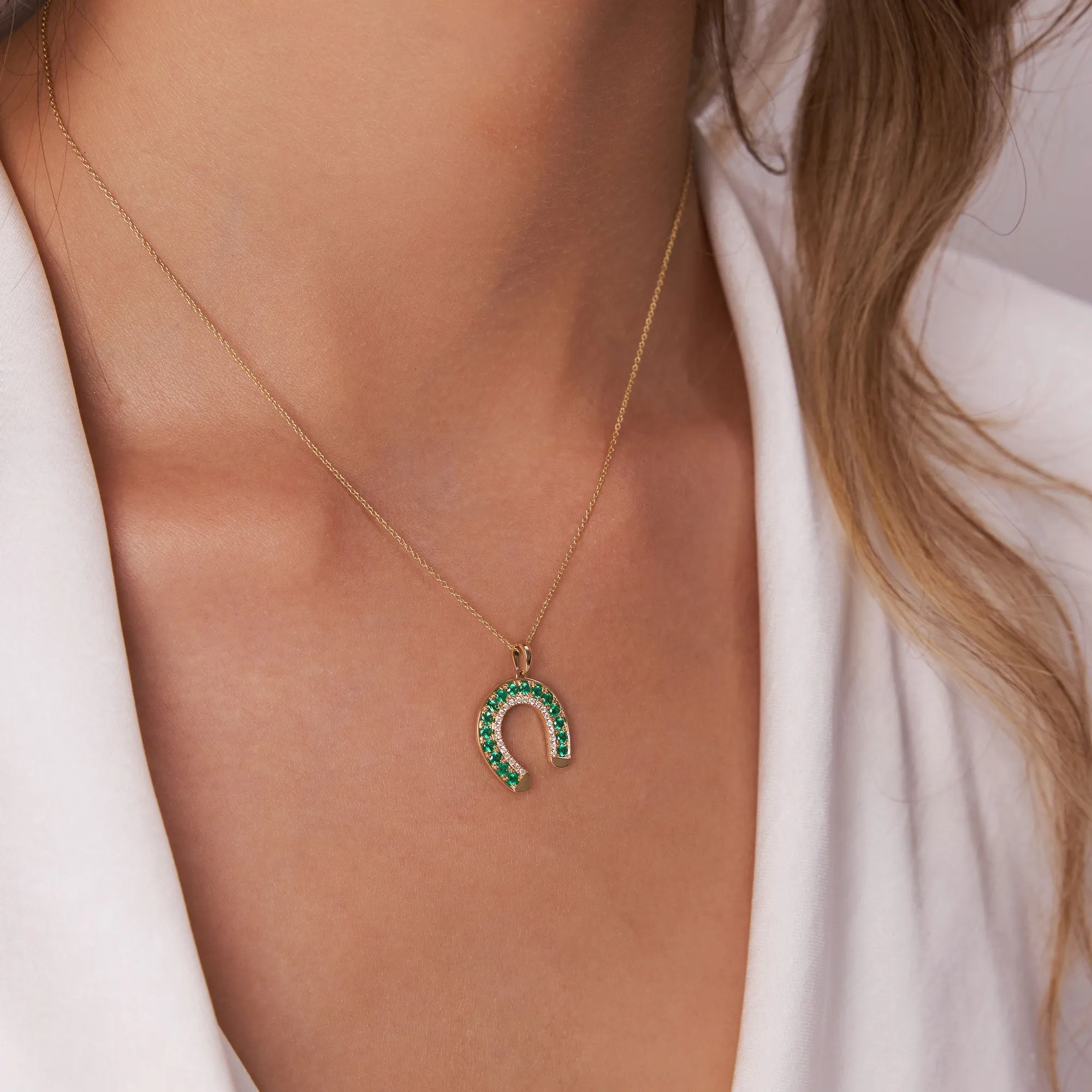 14k Emerald and Diamond Horseshoe Pendant